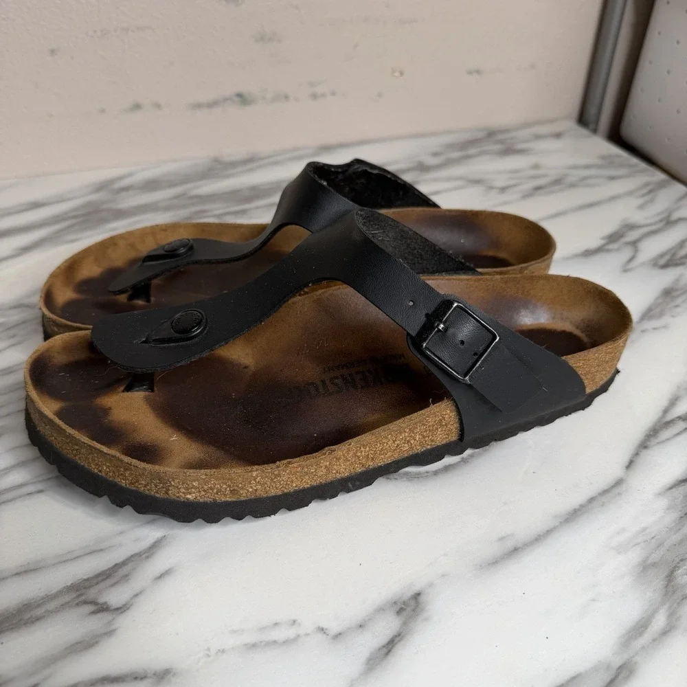 Birkenstock Gizeh Womens Leather Sandals Black Thong Birkoflor Size 40 US 9 Cork
